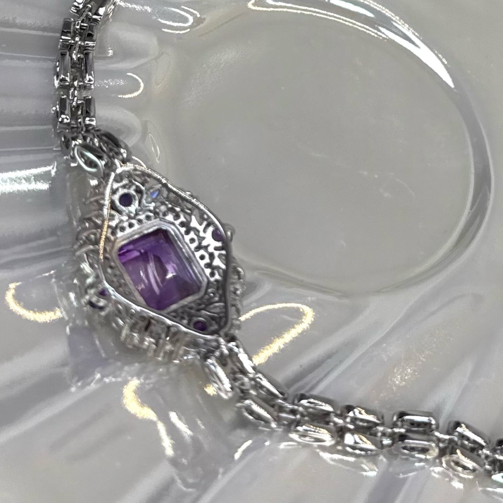 BA6 4.5CT Natural Amethyst WATCH BAND Bracelet Rhodium plated Sterling S925 - Picture 3 of 6